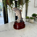 Semi-Raw Polished Agate Druzy Dolphin Statement Sculpture | Stand Included