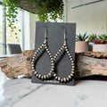 Native Navajo Handmade Sterling Silver Pearl Teardrop Earrings | Fish Hook | 3" Drop