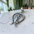 Native Sterling Silver Golden Hills Turquoise Naja Pendant | Cross | Signed K.B. | 3½" Drop