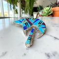 Native Sterling Silver Bear Inlay Pendant | Signed E. David | Kingman Turquoise, Lapis, Sugilite, Black Onyx & Pilot Mountain Turquoise